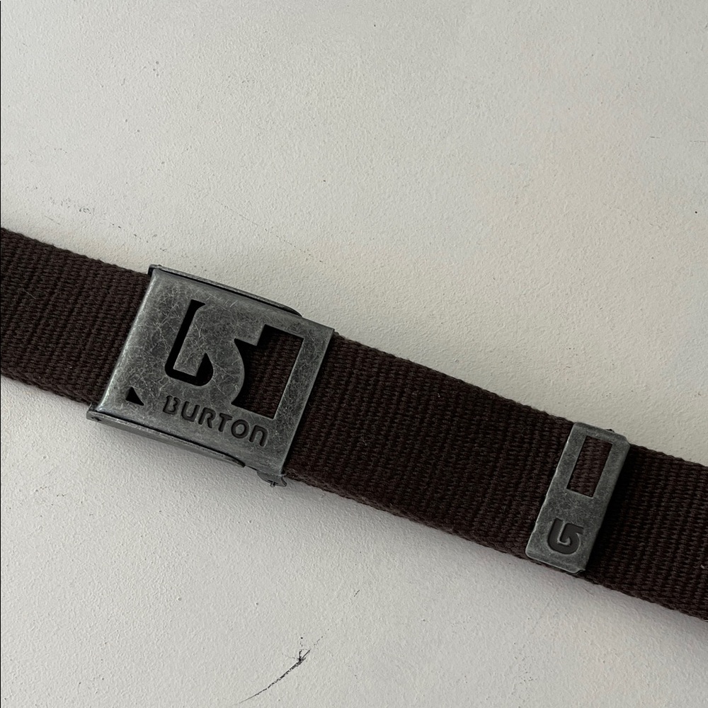 Burton Dark Brown Webbing Belt with Metal Logo Buckle - vintage